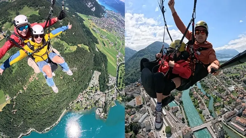 7 Potret Sabai Morscheck Naik Paragliding Bareng Anak di Swiss