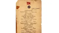 Lembaran menu makan siang terakhir Titanic laku dengan harga Rp. 1,2 miliar di sebuah lelang.
