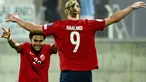 Penyerang Norwegia #09 Erling Braut Haaland (kanan) merayakan gol ke gawang Siprus bersama Antonio Nusa (kiri) yang memberikan assist dalam laga lanjutan Kualifikasi Euro 2024 Grup A di AEK Arena, Larnaca, Jumat (13/10/2023) dini hari WIB. (Jewel SAMAD / AFP)