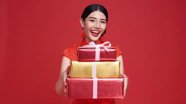 Ilustrasi hadiah, kado, Imlek