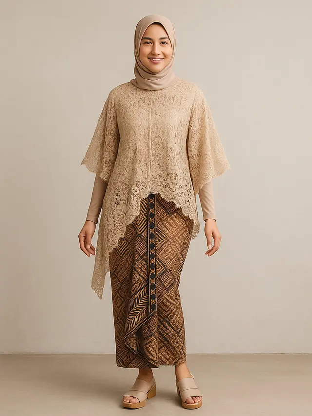 Model Kebaya Brokat Lengan Kelelawar Kombinasi Batik 2025 yang Elegan/Ilustrasi AI