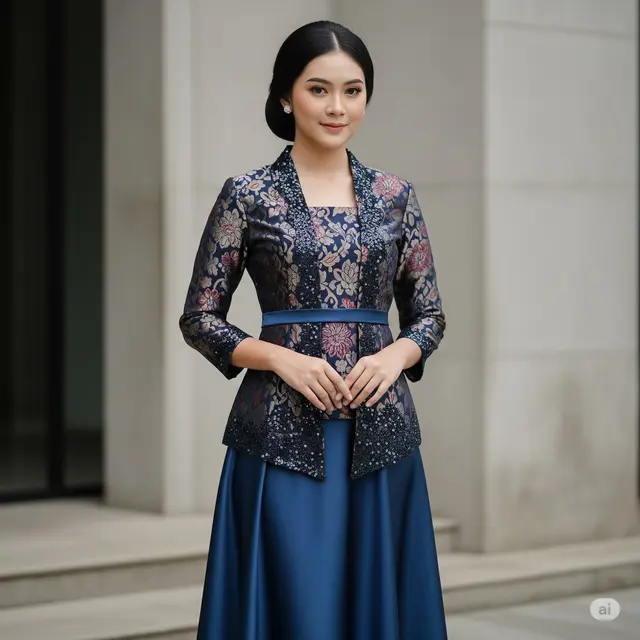 Kebaya Modern Brokat + Rok Satin A-Line