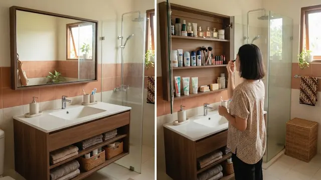 Ide Desain Meja Rias Kamar Mandi Model Kabinet Cermin Tersembunyi