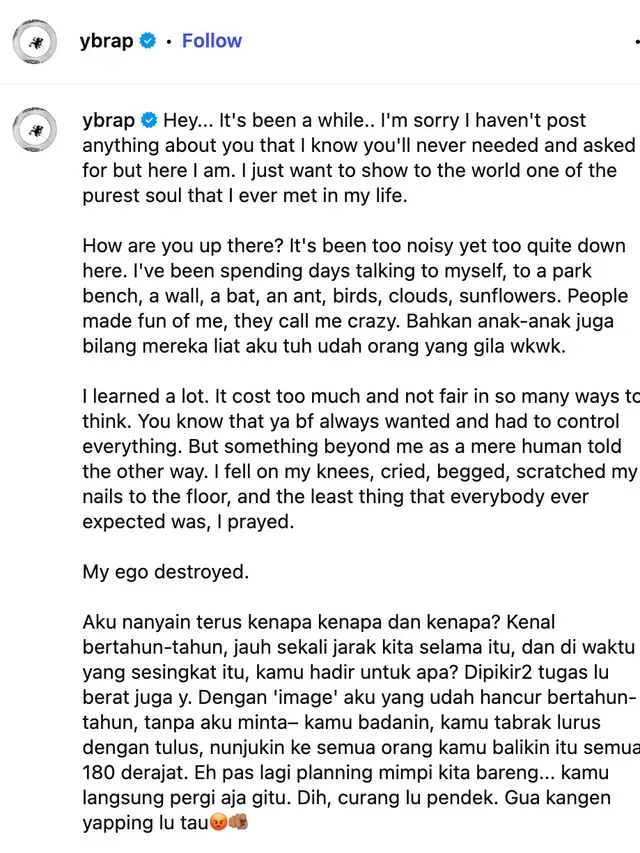 Unggahan Reza Arap. (Foto: Dok. Instagram @ybrap)