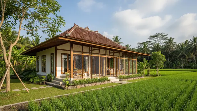 Model Rumah Tropis di Dekat Sawah yang Anti Ular Weling/ Ilustrasi AI
