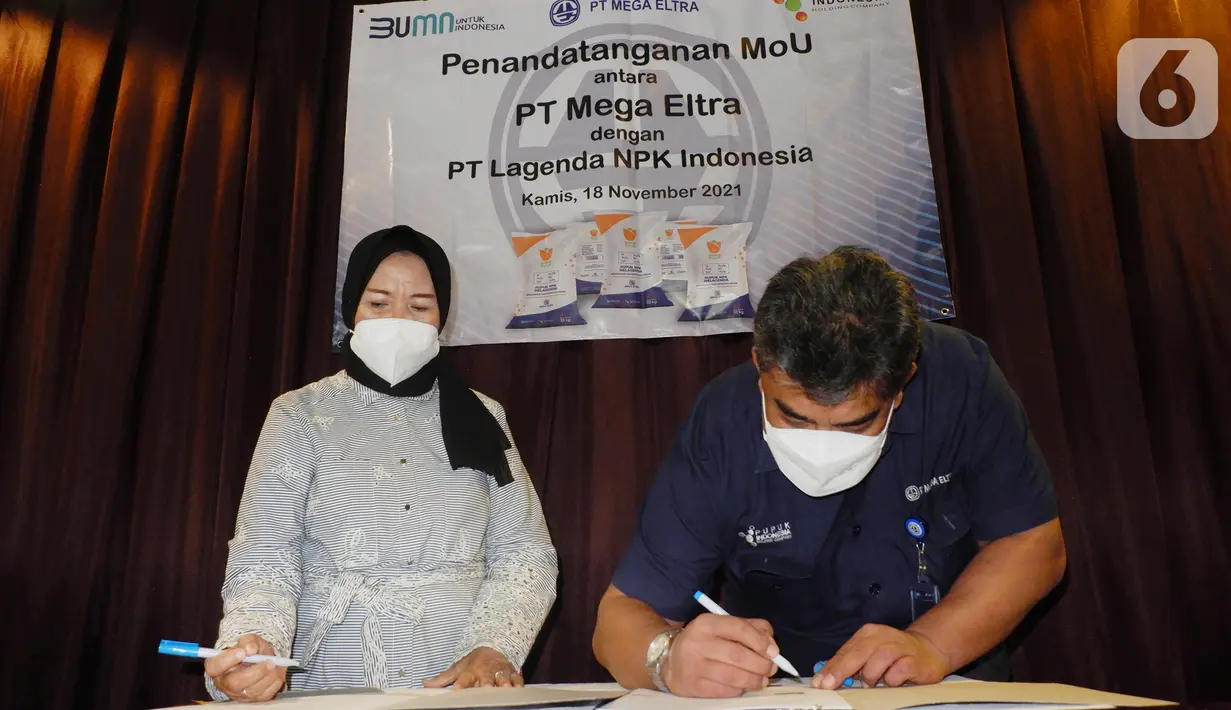 Kerjasama PT Lagenda NPK Indonesia dengan Holding PT Pupuk Indonesia (Persero) dalam ketersediaan pupuk majemuk dalam negeri dengan merk Bunga Tulip yang diberi nama NPK Melagenda menjadi sinergi yang baik dan berkelanjutan dalam industri pupuk di Indonesia. (Liputan6.com/HO/Dayat)