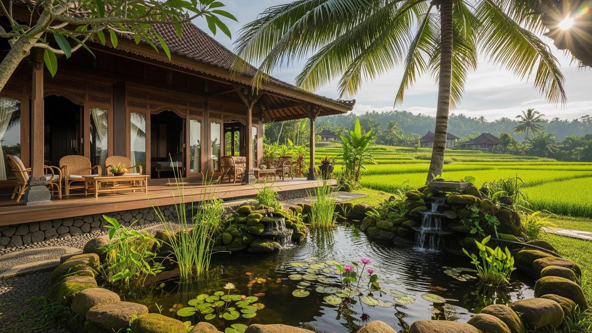 7 Desain Rumah Desa dengan Kolam Ikan Depan Teras, Hadirkan Ketenangan Alami