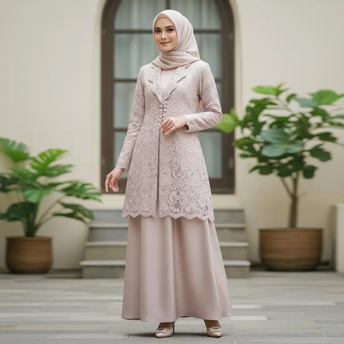 Model Gamis Brokat Blazer Panjang