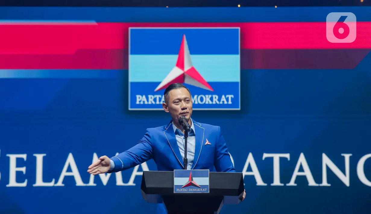 Ketua Umum Partai Demokrat Agus Harimurti Yudhoyono (AHY) membuka Rapat Pimpinan Nasional (Rapimnas) Partai Demokrat di JCC, Jakarta, Kamis (15/9/2022). Dalam Rapimnas tersebut Partai Demokrat akan membahas terkait rencana koalisi dan calon presiden (Capres) untuk Pemilu 2024. (Liputan6.com/Faizal Fanani)