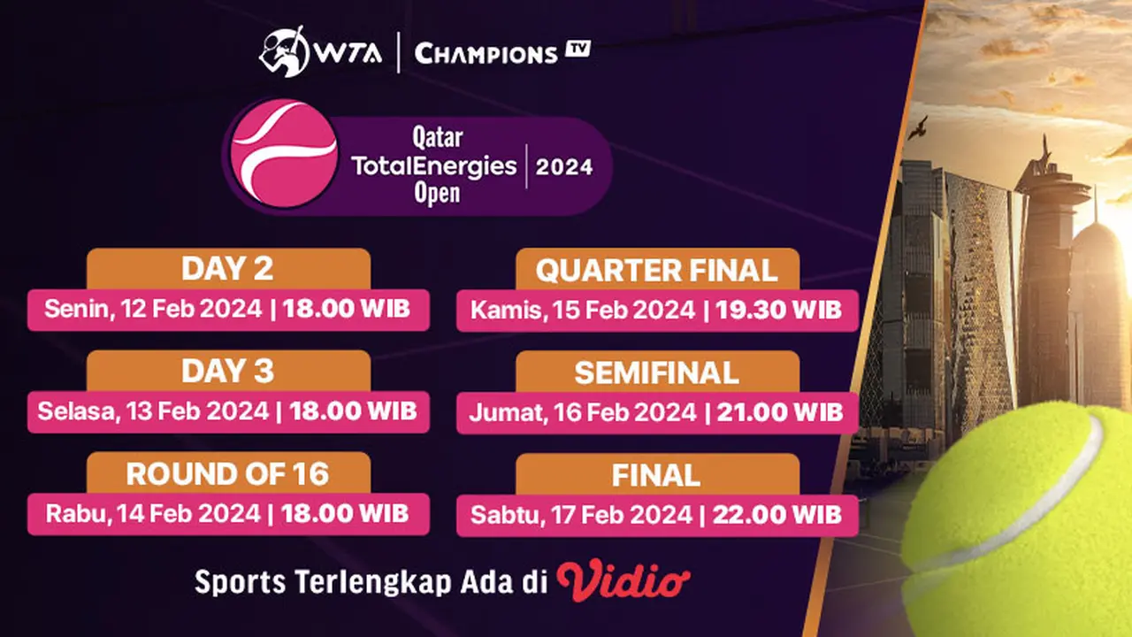 Link Live Streaming WTA 1000 Qatar Open 2023 di Vidio, 11-17 Februari 2024