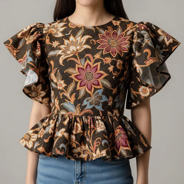 9 Model Blouse Batik Lengan Ruffle Peplum