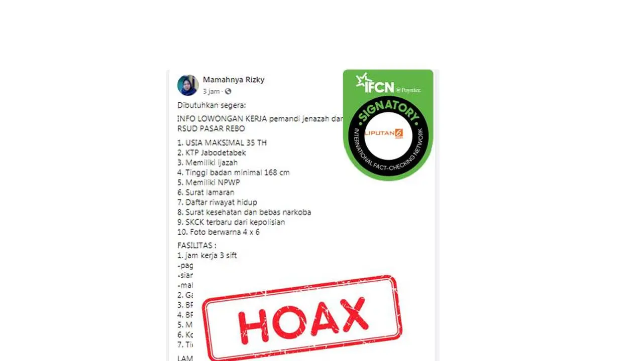 Cek Fakta lowongan RSUD Pasar Rebo