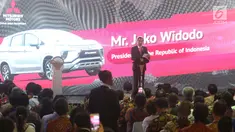 Presiden Joko Widodo (Jokowi) memberi sambutan pada peresmian ekspor perdana Mitsubishi Xpander di IPC Car Terminal, Cilincing, Jakarta, Rabu (25/4). Mitsubishi Motors secara resmi melakukan ekspor perdana Mitsubishi Xpander. (Liputan6.com/Angga Yuniar)
