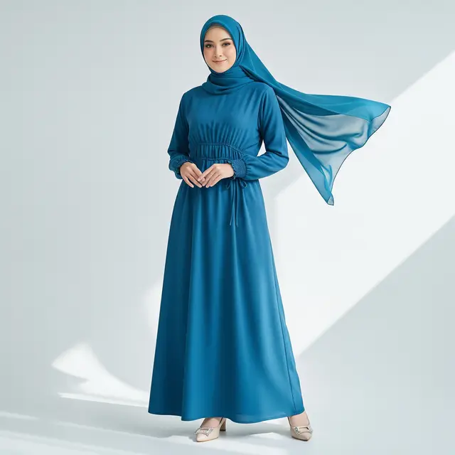 Model Gamis Teal Blue dan Ash Blue