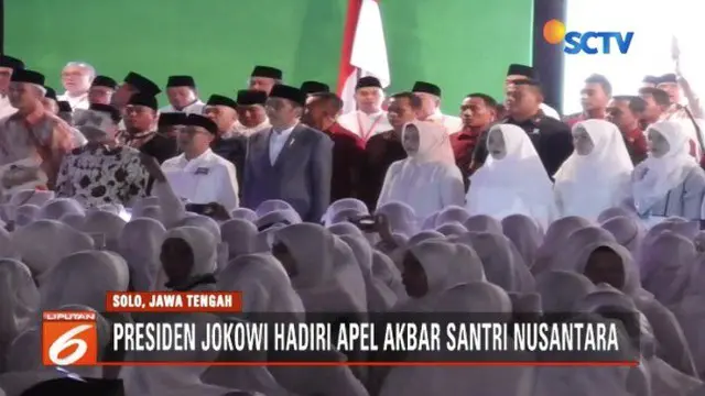 Hadiri Apel Akbar Santri Nusantara, Presiden Jokowi berjanji tingkatkan jumlah balai latihan kerja di pesantren.
