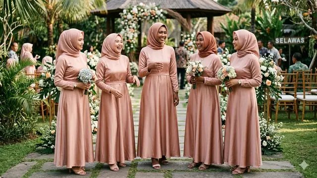 Bridesmaid Model Dress Satin Hijab (Foto: Gemini AI)