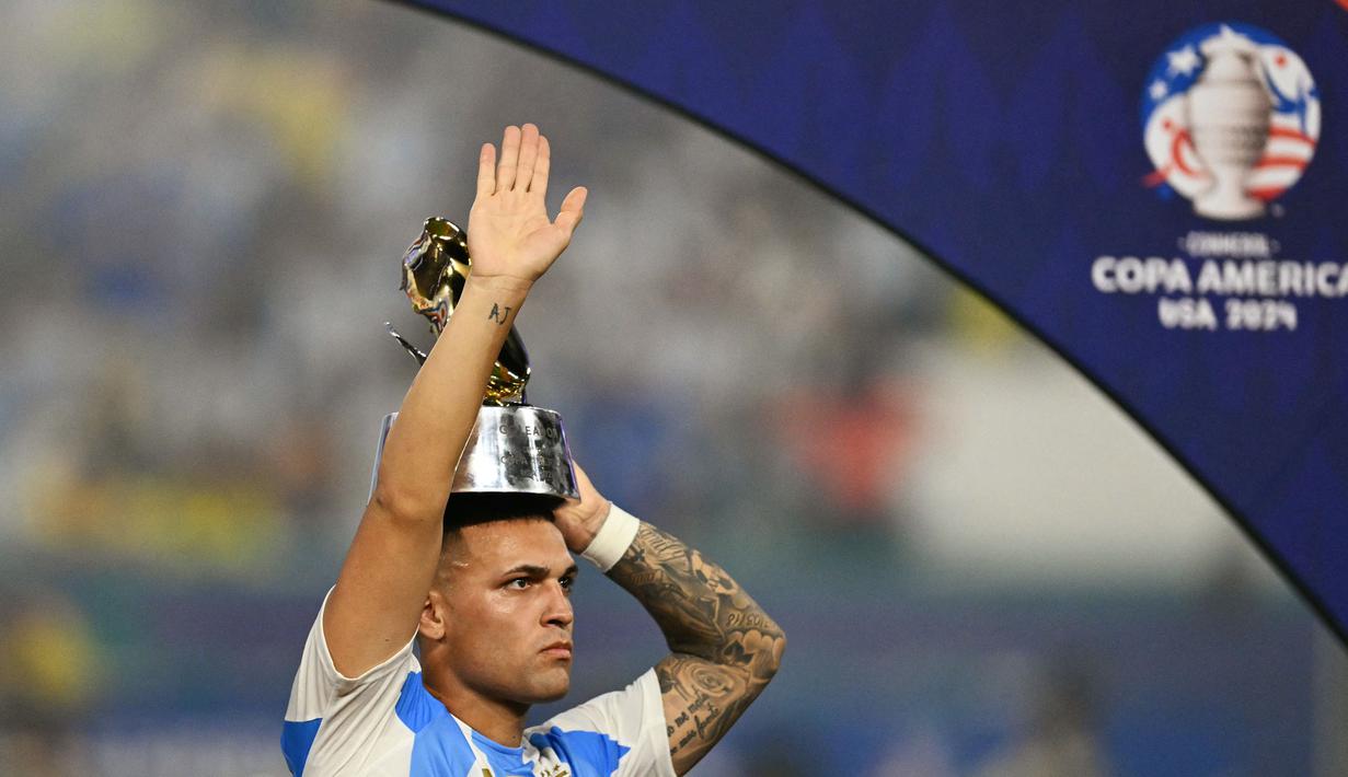 Meski harus bermain dari bangku cadangan, peran Lautaro Martinez sangat vital. Terbukti, gol tunggalnya pada menit ke-112 menjadi penentu kemenangan Argentina di final Copa America 2024. (Chandan Khanna/AFP)
