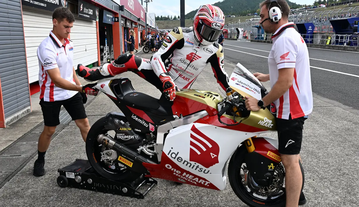 Pembalap Indonesia Mario Aji akan menjadi satu-satunya fokus Honda Team Asia di Moto2 Jepang 2024. (AFP/Toshifumi Kitamura)
