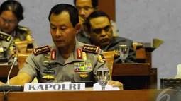 Kapolri Jenderal (Pol) Sutarman tampak serius saat menghadiri rapat dengan Baleg DPR di Kompleks Parlemen, Senayan, Jakarta, Senin (15/9/2014) (Liputan6.com/Andrian M Tunay)