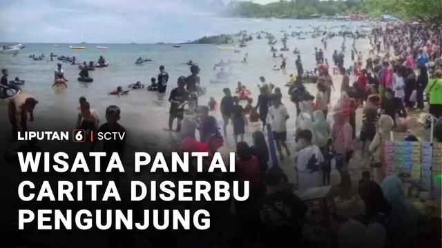 Pantai Carita di Pandeglang juga dipadati warga yang menghabiskan libur lebaran. Akses ke Pantai Carita bahkan sempat macet, karena pengunjung membeludak.