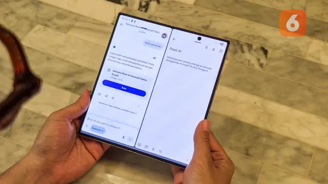 <p>Galaxy Z Fold7 dipakai untuk melakukan deep research. (Liputan6.com/ Yuslianson)</p>