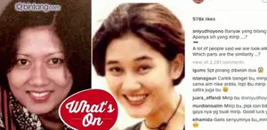 Foto tersebut memperlihatkan wajah Ibu Ani waktu muda dan dibandingkan dengan foto mendiang Nike Ardilla.