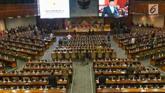 Suasana Rapat Paripurna penutupan masa persidangan IV tahun 2018-2019, di kompleks Parlemen, Senayan, Jakarta, Kamis (28/3). Rapat Tersebut membahas berbagai agenda salah satunya penutupan masa sidang. (Liputan6.com/Johan Tallo)