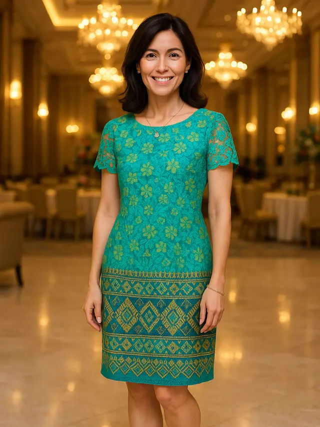 Model Dress Brokat Kombinasi Songket Mewah untuk Ibu-ibu 40 Tahun