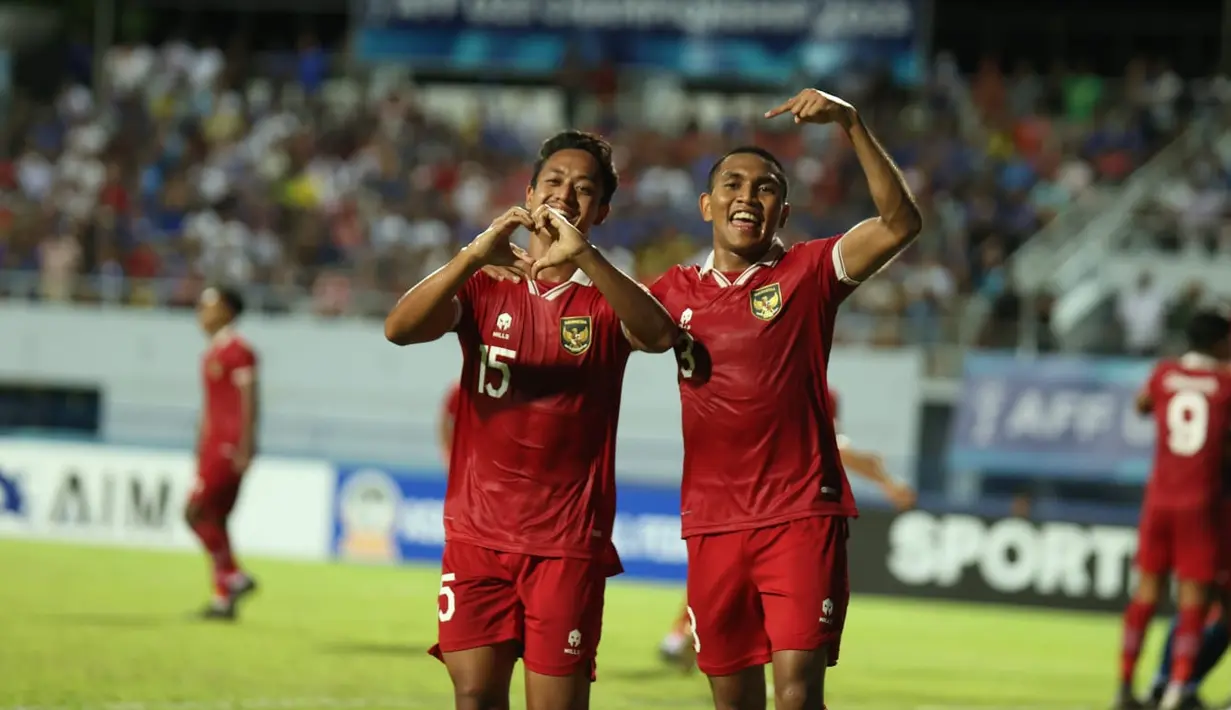 Pemain Timnas U-23 Mohammad Haykal Alhafiz (#15) berselebrasi setelah mencetak gol ke gawang Thailand pada semifinal Piala AFF U-23 2023 di Rayong Province Stadium, Rayong, Kamis (24/8/2023) malam WIB. (FOTO: Dok. PSSSI)