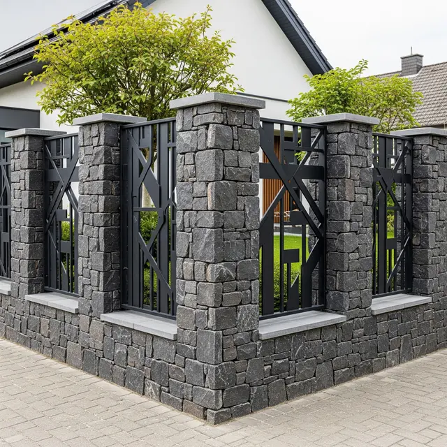 Model Pagar Rumah Hook Kombinasi Batu Alam (AI Generated)