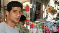 Essam Habib, pria yang menjalankan usaha cukur tanpa listrik dan air yang mengalir, pasca konflik antara Israel dan Hamas di Gaza. (BBC)