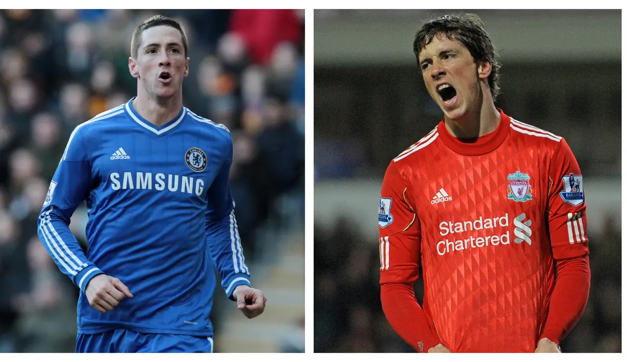 4. Fernando Torres (Liverpool dan Chelsea, 2007-2014). Memperkuat Liverpool dan Chelsea dalam 212 penampilan. Meraih 1 gelar Liga Champions dan 1 Liga Europa untuk Chelsea. Sosok striker yang memiliki kecepatan, kekuatan dan finishing yang tepat seperti Gabriel Batistuta. (Kolase Foto AFP)
