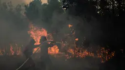 Kebakaran ini memperburuk kualitas udara di kota Palembang. (Al ZULKIFLI/AFP)