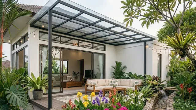 Teras Semi Outdoor yang Nyaman Sepanjang Hari