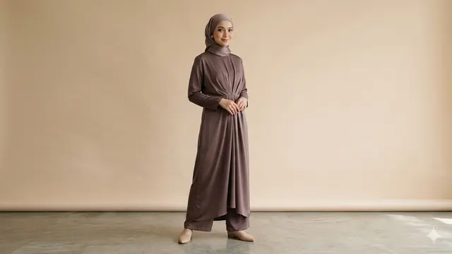 Model Baju Lebaran 2026; Kaftan Modern dengan Potongan Bersih. Foto: AI