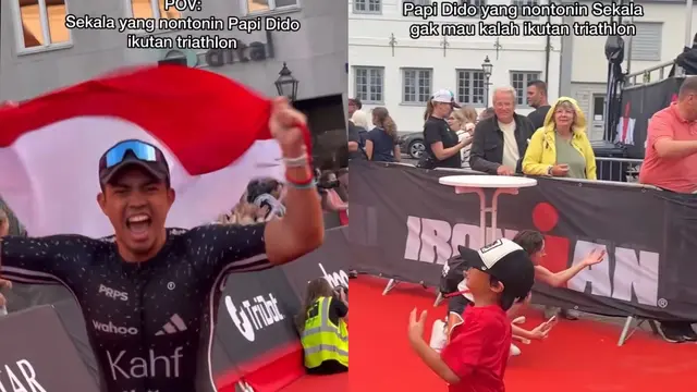 Ditto Percussion dan anaknya, Dia Sekala Bumi, yang saling support di ajang triathlon (Instagram/@dittopercussion)