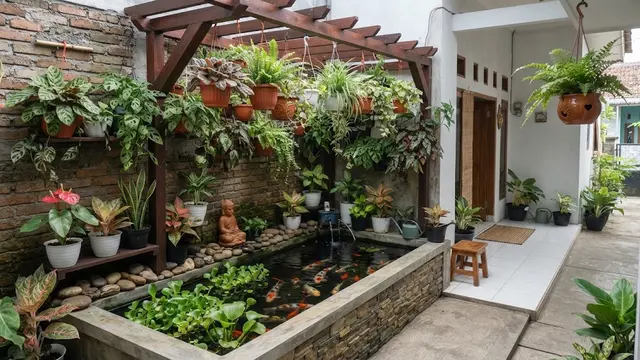 Kolam Mini dengan Tanaman Gantung