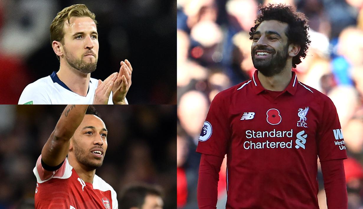 Dua gol Mohamed Salah ke gawang Crystal Palace membuat Salah memuncaki daftar top scorer Premier League. Kini Salah mengumpulkan 16 gol, selisih dua gol lebih banyak dari Harry Kane yang berada di bawahnya. (Kolase Foto AFP)