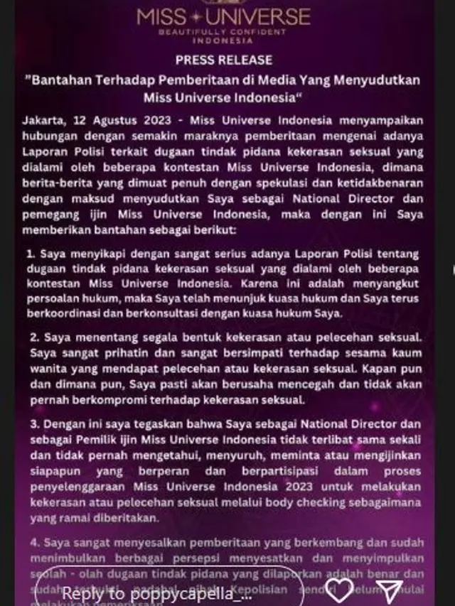 Lisensi Miss Universe Dicabut, Poppy Capella Merasa Disudutkan dan Siap Lapor Polisi