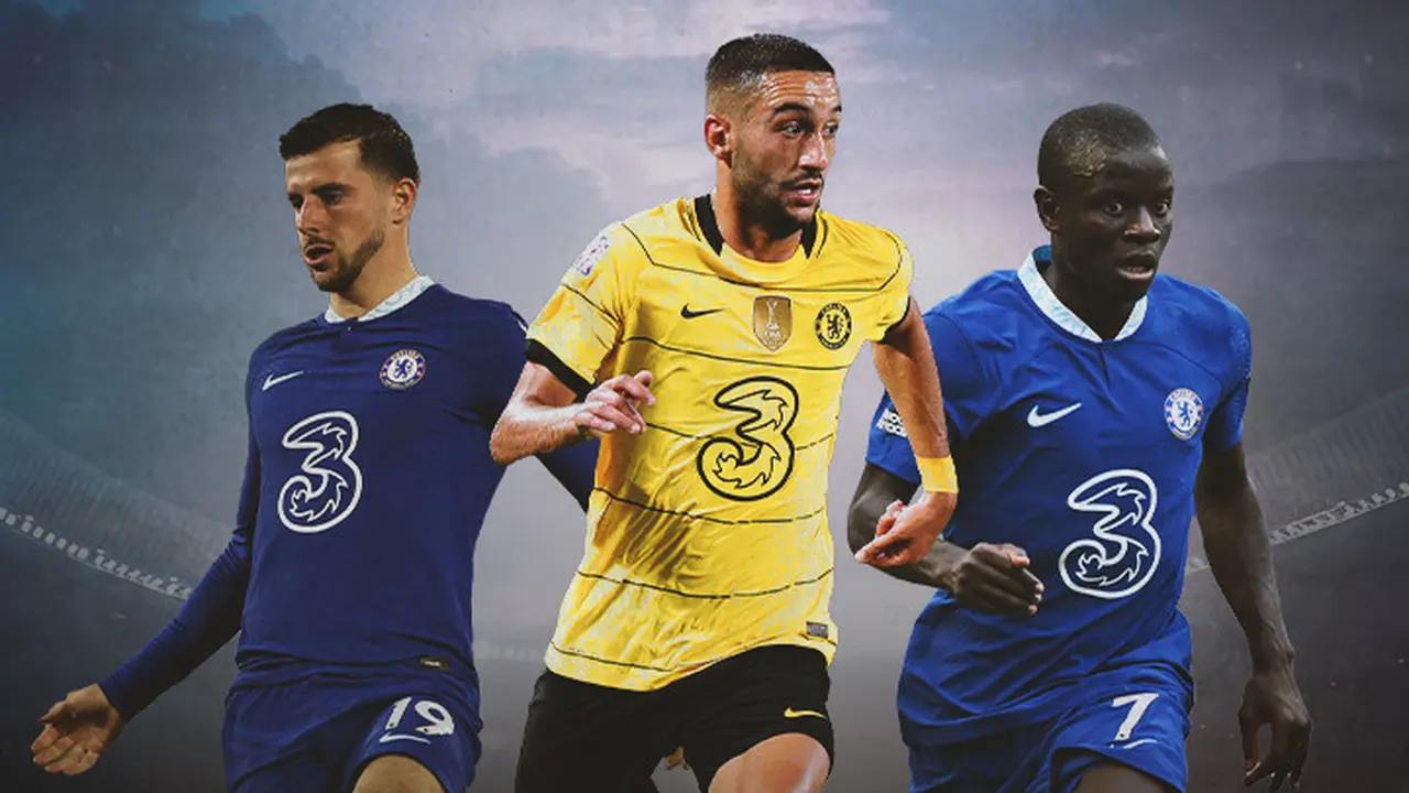 Ilustrasi - Mason Mount, Hakim Ziyech, N'Golo Kante