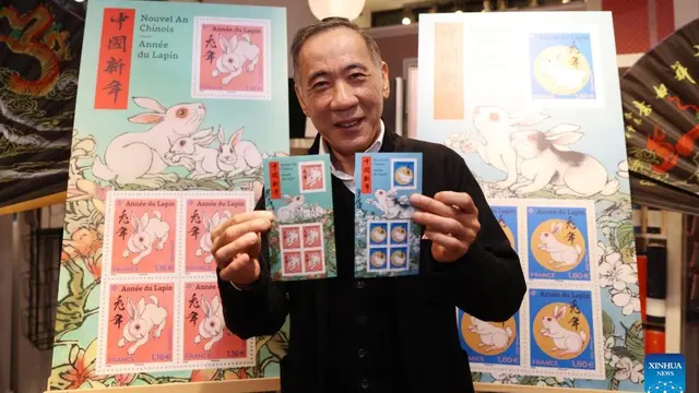 Desain pranko Imlek dari kantor pos Prancis [Xinhua/Gao Jing]