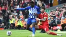 Liverpool tertinggal lebih dulu setelah pemain Brighton and Hove, Danny Welbeck mencetak gol cepat di menit ke-2. (AP Photo/Rui Vieira)