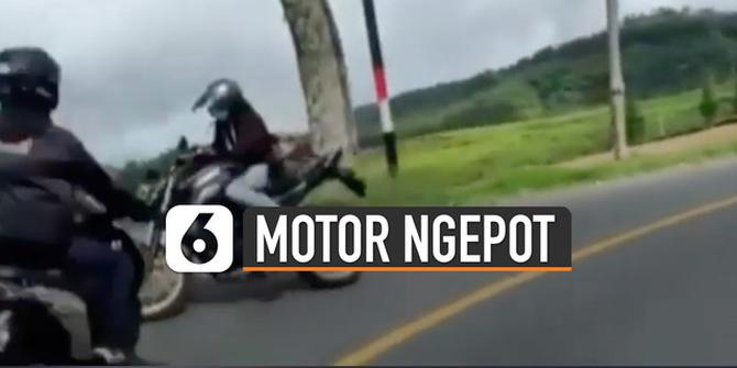 VIDEO: Aksi Motor 'Ngepot' Nyaris Adu Banteng
