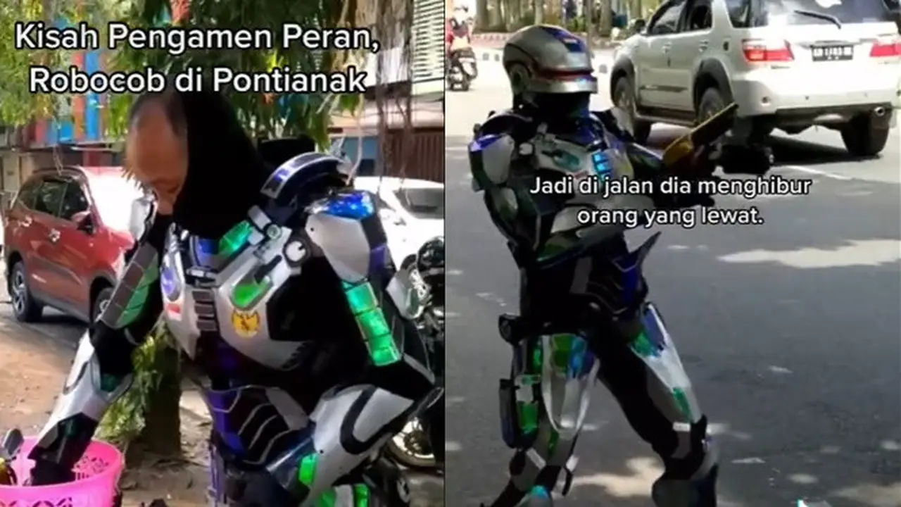 Pria Ini Ngamen Pakai Kostum Robocop Demi Nafkahi Keluarga, Kisahnya Bikin Haru