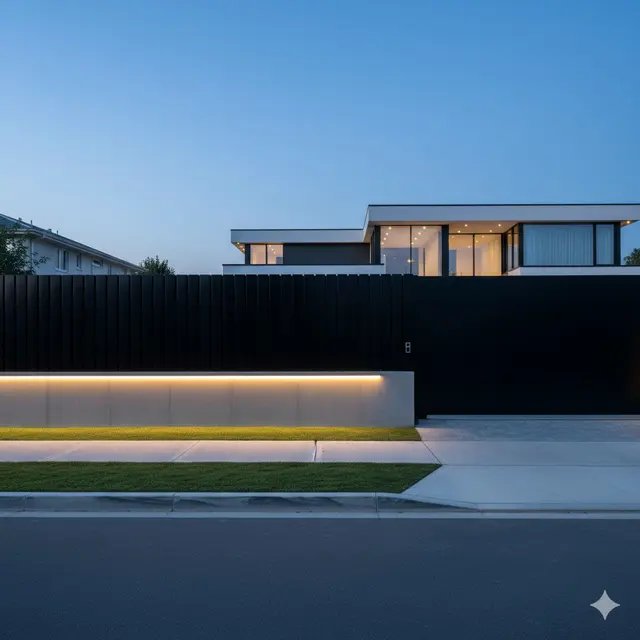 Desain Pagar Rumah dengan Kombinasi Besi dan Tembok. Gemini