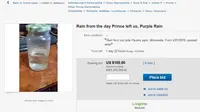 Sebotol air hujan ini diklaim memiliki kenangan dengan penyanyi tenar Prince dan dilelang mahal. Foto eBay.