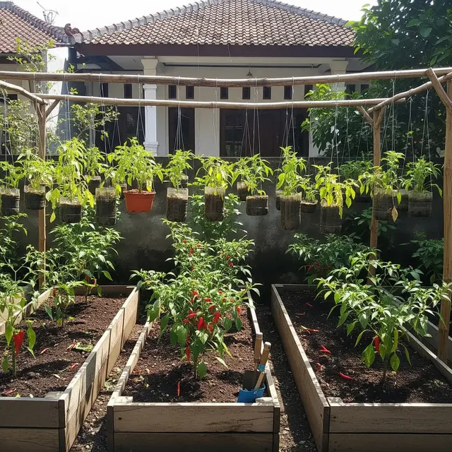 Ide Bedengan Kebun Cabai Sederhana di Halaman Depan Rumah (Image by Gemini AI)