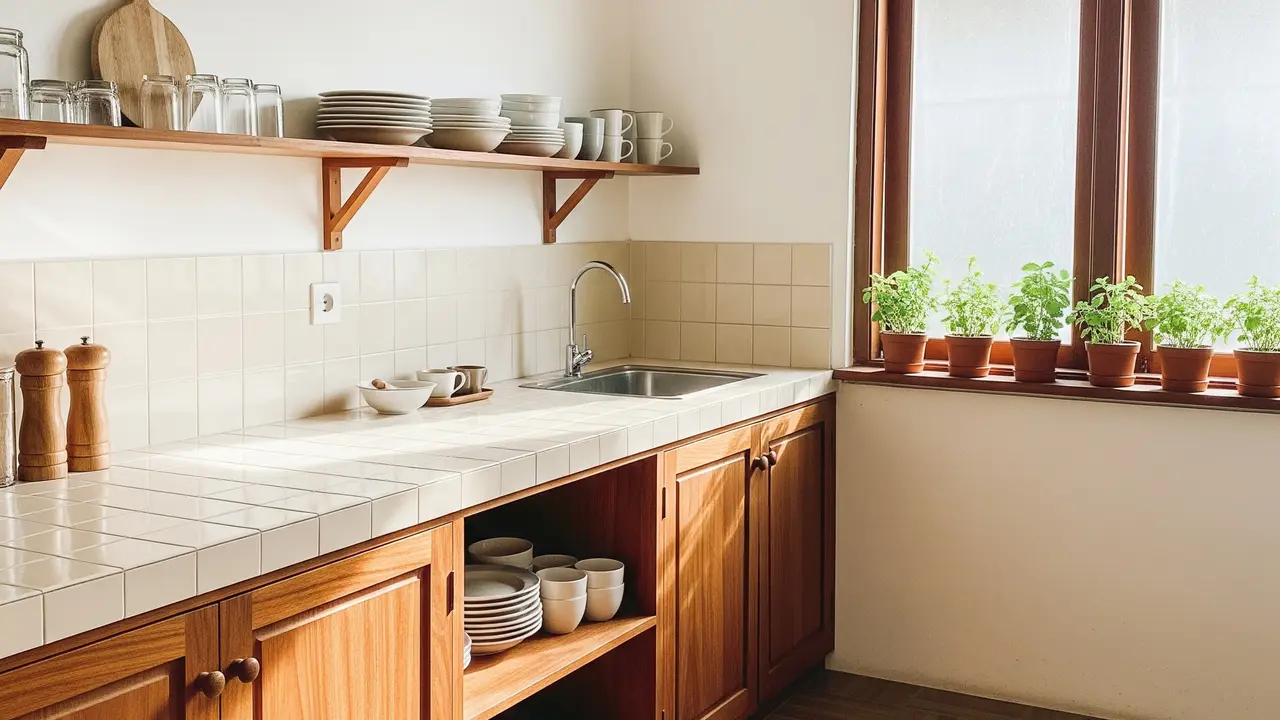 Dapur Rumah Minimalis Murah dengan Meja Keramik