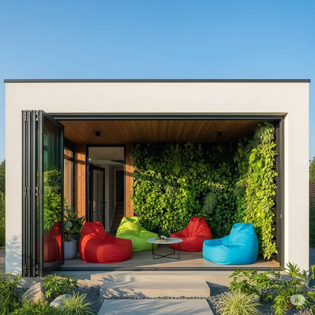 Teras Kaca Lipat + Vertical Garden