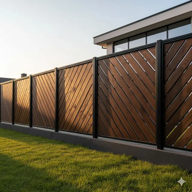 Pagar Kayu Minimalis Susun Miring